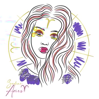 Girl with long eyelashes, zodiac sign, Aries, fashion makeup vector