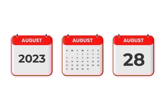 August 2023 calendar design. 28th August 2023 calendar icon for schedule, appointment, important date concept vector