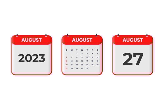 August 2023 calendar design. 27th August 2023 calendar icon for schedule, appointment, important date concept vector