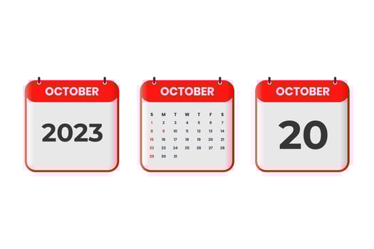 October 2023 calendar design. 20th October 2023 calendar icon for schedule, appointment, important date concept vector