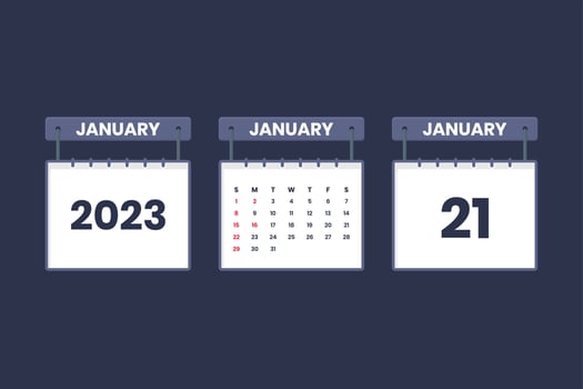 21 January 2023 calendar icon for schedule, appointment, important date concept vector