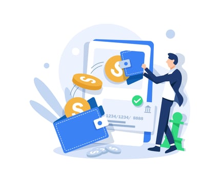 Characters paying online and receiving bonus money or reward back on credit card. Cashback, financial savings and money refund concept vector