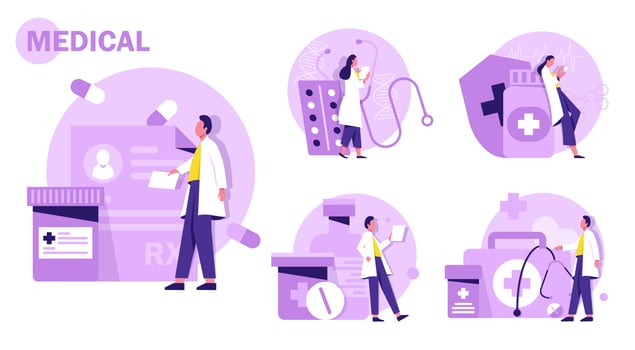 Medical landing page. Online clinical consult with diverse doctors. Healthcare vector concept. Medical doctor, clinic consultation webpage, medicine hospital illustration