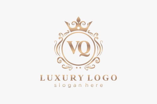Initial VQ Letter Royal Luxury Logo template in vector art for Restaurant, Royalty, Boutique, Cafe, Hotel, Heraldic, Jewelry, Fashion and other vector illustration.