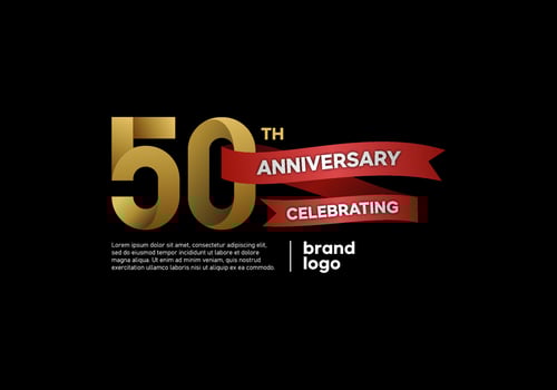 50 year anniversary logo in gold and red on black background vector