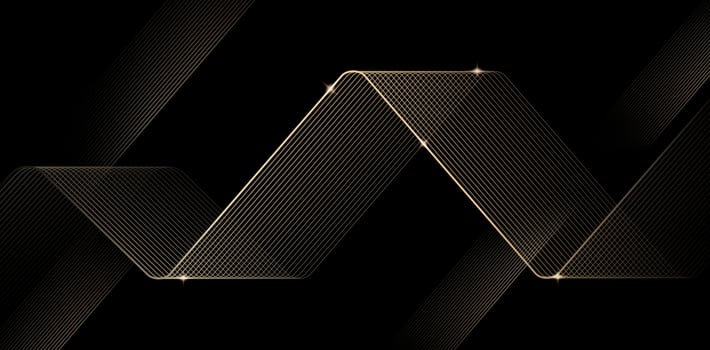 Diagonal golden line glass cube on black background, illustration of website banner, poster sign corporate business, social media post, billboard agency advertising media, motion video, animation wave vector