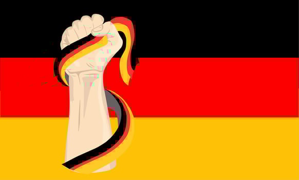 Illustration vector graphic of German independence day with hand holding the German flag. Perfect for independence day celebrations. Banner design