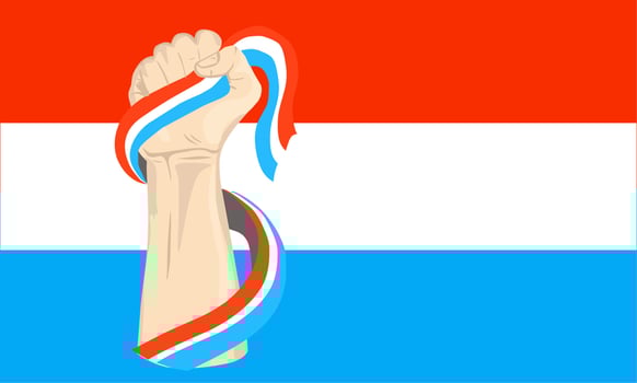 Illustration vector graphic of Luxembourg independence day with hand holding the Luxembourg flag. Perfect for independence day celebrations. Banner design