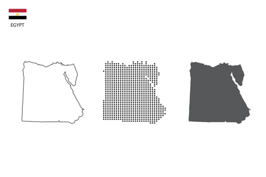 3 versions of Egypt map city vector by thin black outline simplicity style, Black dot style and Dark shadow style. All in the white background.