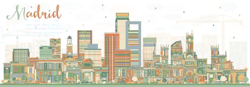 Madrid Spain Skyline with Color Buildings. vector