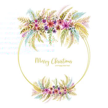 Decorative watercolor christmas leaves frame card background vector
