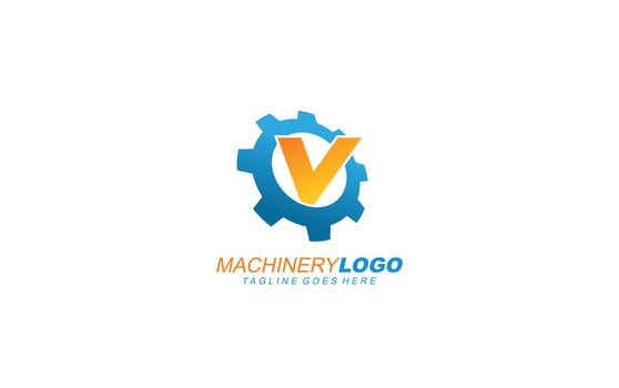 V logo gear for identity. industrial template vector illustration for your brand.
