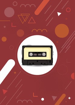 Vintage cassette logo design for retro music store design. Typographic labels, stickers, logos and badges. vector
