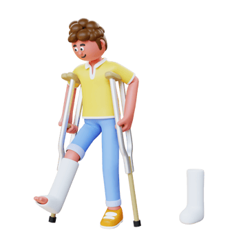3d render man walking with armpit crutches png