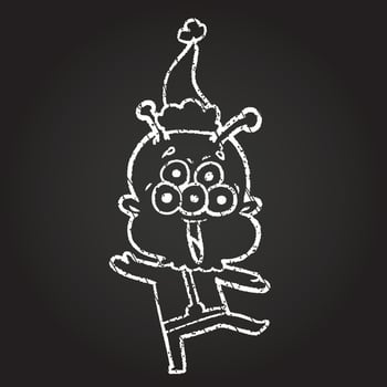 Christmas Alien Chalk Drawing vector