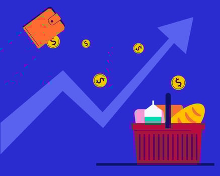 The rise in price of the basic food basket, a symbol of inflation and the food crisis. vector