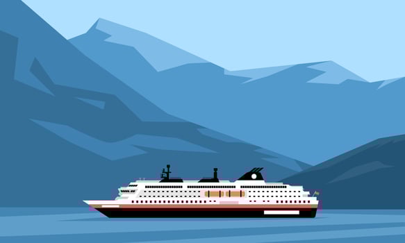 Cruise Ship Norwegian Fjord Landscape Vector Artwork