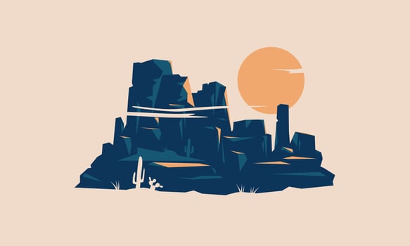 Desert Mountain Landscape Retro Postcard Design vector