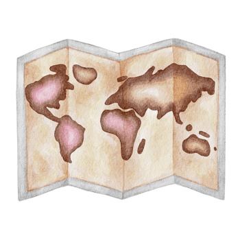 Watercolor elements women's travel world map paper png