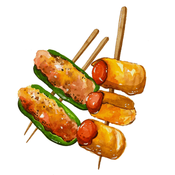 Watercolor Japanese food yakitori png