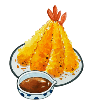 Watercolor Japanese food shrimp tempura png