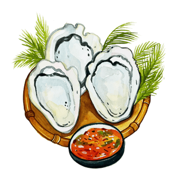 Watercolor Japanese food fresh oysters png