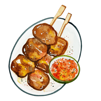 Watercolor, Japanese food, grilled meat dipped in chili mala. png