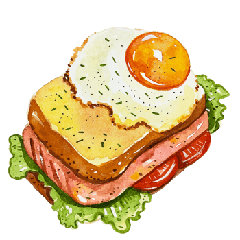 Watercolor Japanese food wagyu beef sandwich png