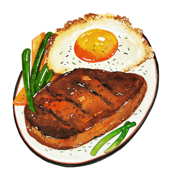 Watercolor Japanese food beef steak png
