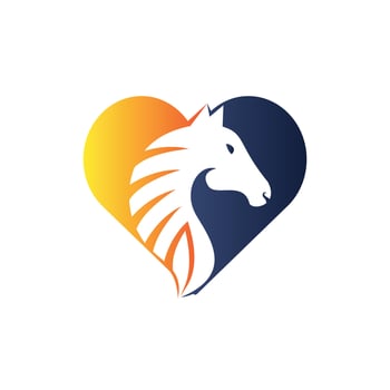 Horse head with heart shape logo design. Horse love template. vector