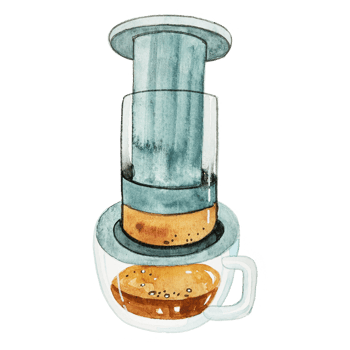 Watercolor illustration coffee Aeropress png
