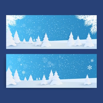 banner background with pine trees and snow vector