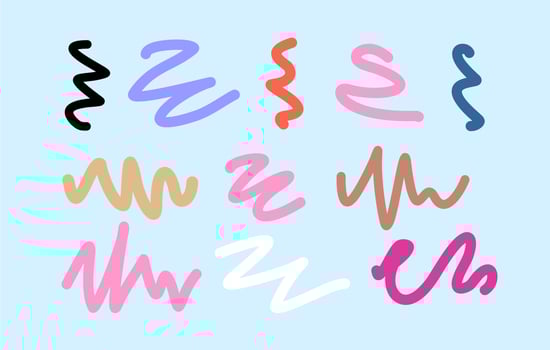 Set of lines, squiggles. Vector curved lines, flourishes. Doodle and squiggles, cartoon cute style.
