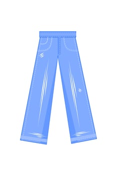 Jeans are blue and black. Flared trousers from the hip. Vector illustration. Fashion and style. Women's men's clothing. Shops and storefronts. Scuffs, cuts