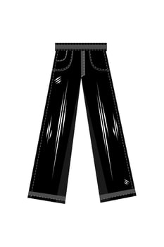 Jeans are  black. Flared trousers from the hip. Vector illustration. Fashion and style. Women's men's clothing. Shops and storefronts. Scuffs, cuts