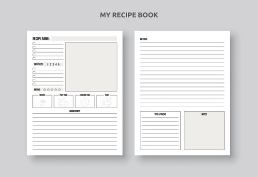 My Recipe cooking planner journal, meal planning journal vector