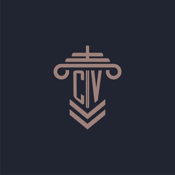 CV initial monogram logo with pillar design for law firm vector image