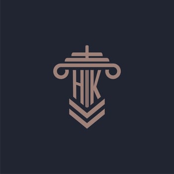 HK initial monogram logo with pillar design for law firm vector image