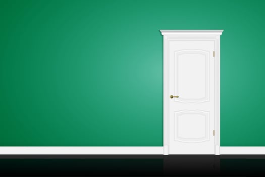 Closed white door on green wall interior closeup vector