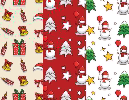 Set of three different christmas pattern collection with elements vector