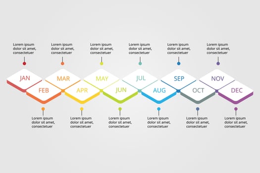 12 month timeline template for infographic for presentation for 12 element vector