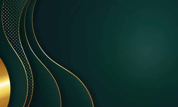 Curved golden lines on a dark green color background. Luxury realistic concept. vector