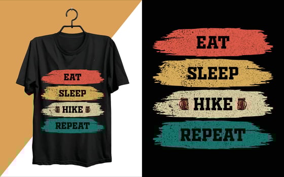 Eat Sleep Hike Repeat T-shirt Design. Hiking typography vector t-shirt design, climbing t-shirt or poster design for adventure lovers, graphic element, vintage artwork, illustration Free Vector