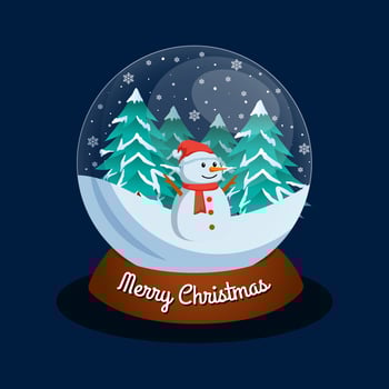 Flat design christmas snowball globe with snowman and trees vector