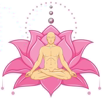 Vector design of Man Meditating with lotus background