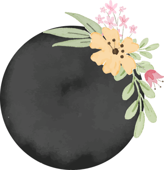 vintage watercolor black badge label with flower png