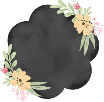 vintage watercolor black badge label with flower png