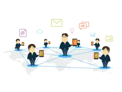 business people working with technology online connection and social media concept vector