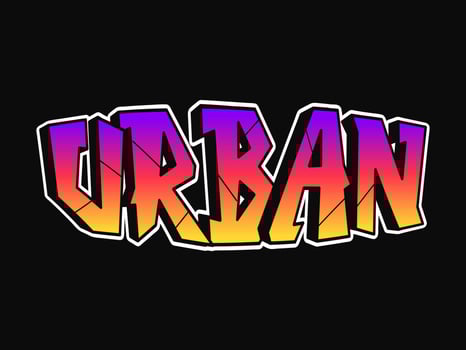 Urban word trippy psychedelic graffiti style letters.Vector hand drawn doodle cartoon logo urban illustration. Funny cool trippy letters, fashion, graffiti style print for t-shirt, poster concept vector