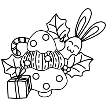 vector doodle elements. Christmas tree with a hare and gifts.